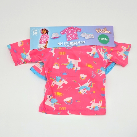 Uv Skinz Skin Vibrant Pink Kids Swimsuit Rashguard Set 12/18 Month Sunwear - Picture 1 of 4